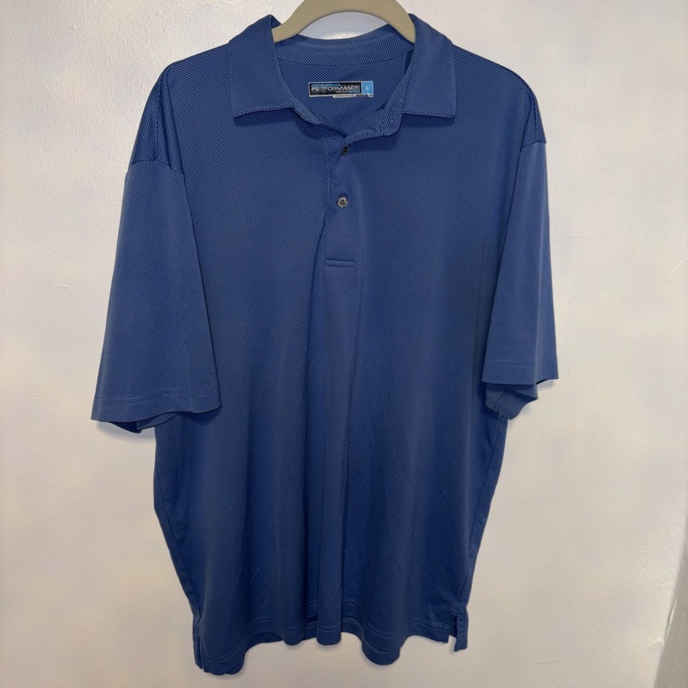 Roundtree and Yorke Polo Shirt Mens Large Golf Performance Blue Diamond Print